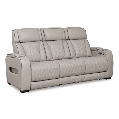 Boyington power reclining sofa by Ashley Furniture with quilted upholstery and padded arms