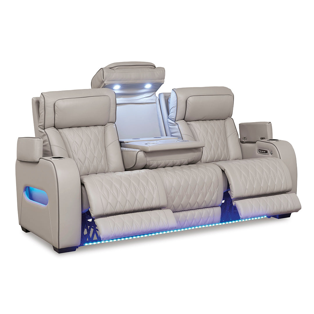 Ashley Furniture Boyington power reclining sofa with diamond-stitched seats and headrests