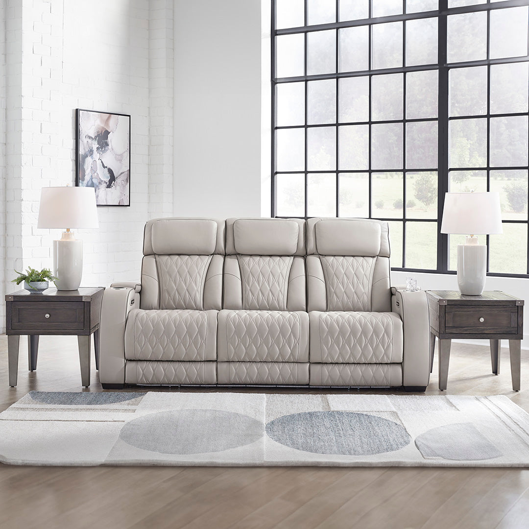 Boyington power reclining sofa by Ashley Furniture styled in a modern living room