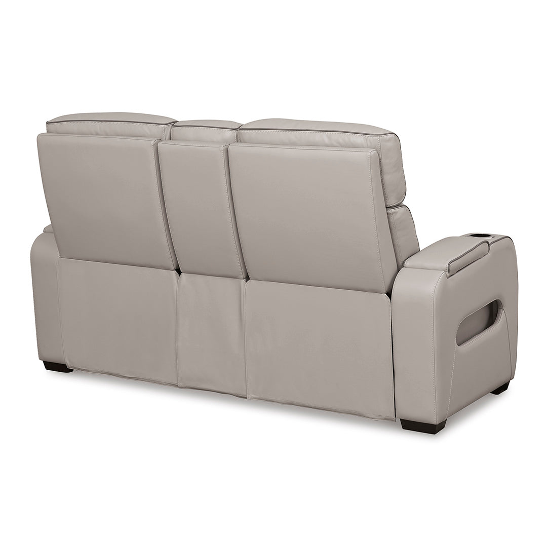 Boyington power reclining loveseat with console by Ashley Furniture Back View