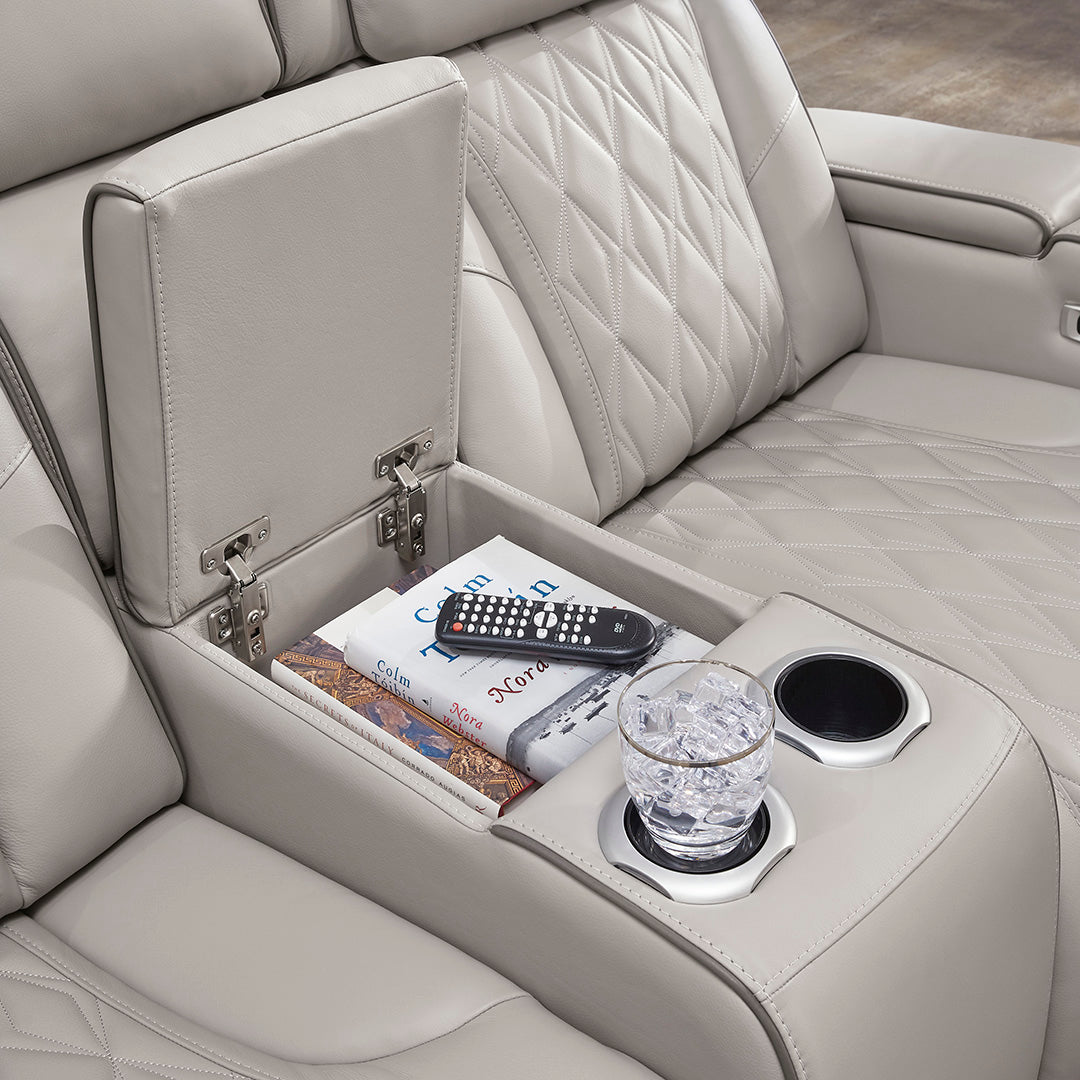 Boyington power reclining loveseat with open console by Ashley Furniture