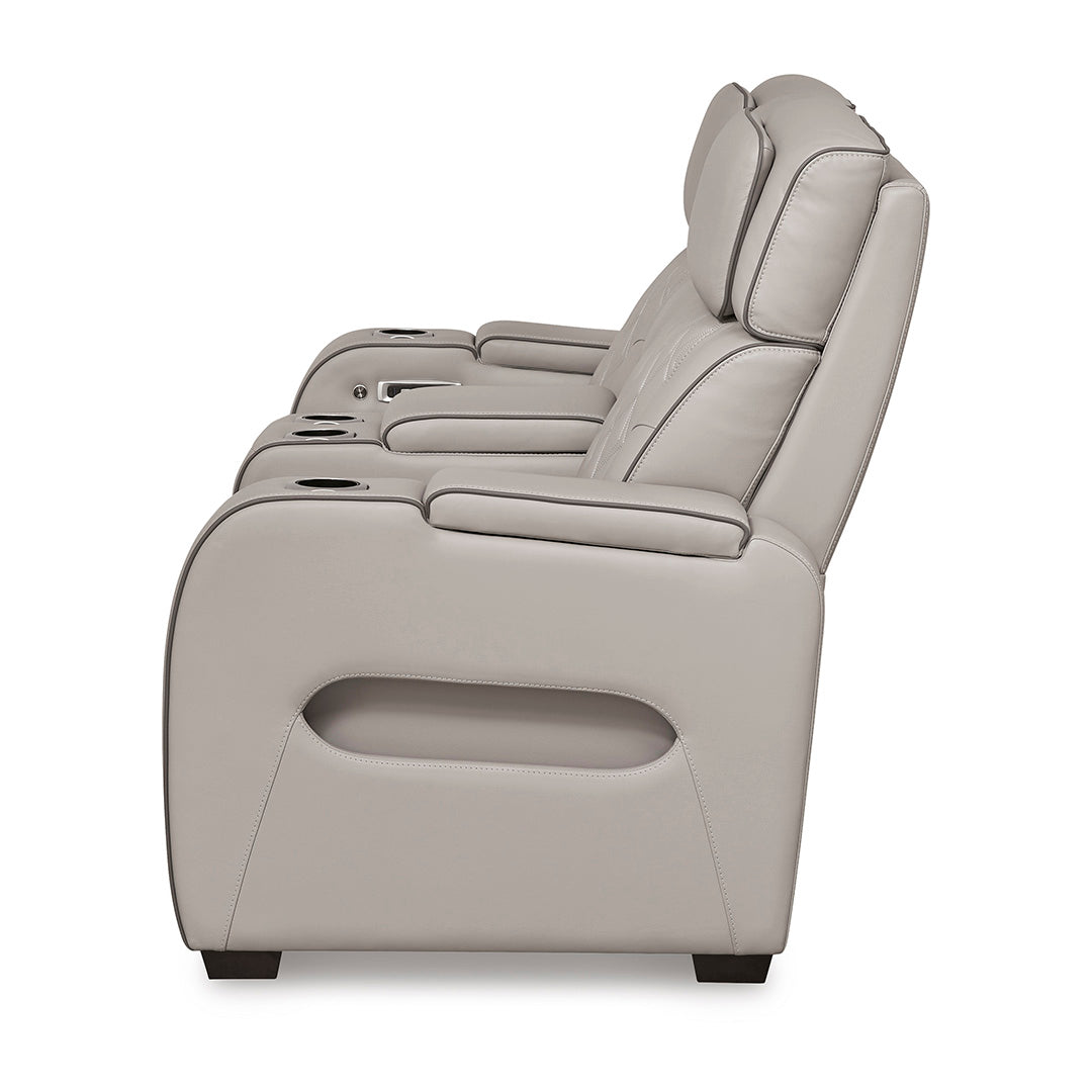Boyington power reclining loveseat with console by Ashley Furniture side view