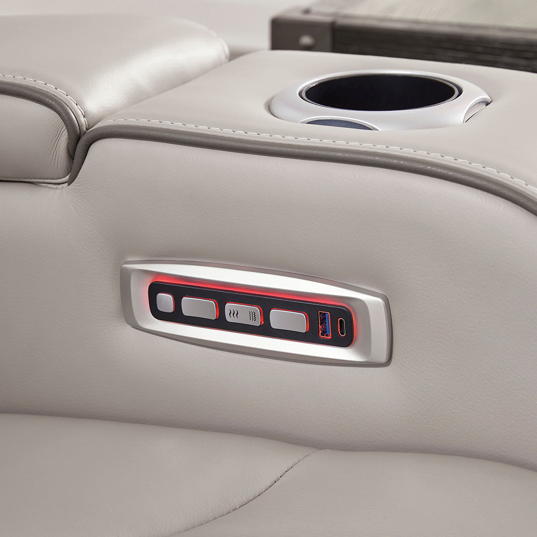 Boyington power reclining sofa by Ashley Furniture with illuminated power controls and cup holder