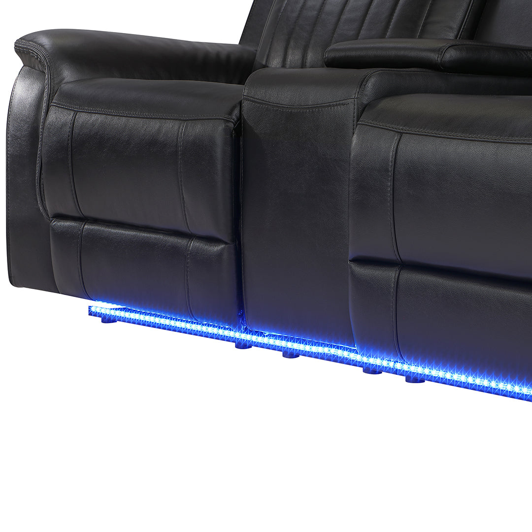 Black Faux Leather / Leather-Look Wade Power Reclining Loveseat with Console with Cup Holders, Power Recline from Global Furniture USA Inc. - Closeup detail
