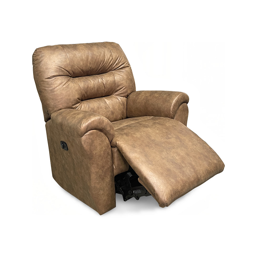 Unity Power Rocker Recliner from Furniture Fair in Brown Performance Fabric with Power Headrest, Power Recline, Made in USA - Reclined position