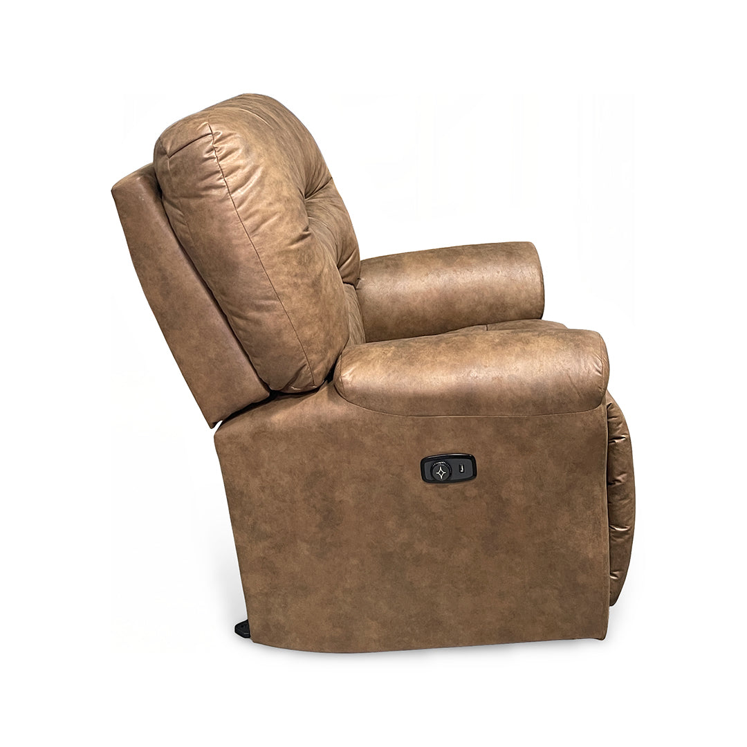 Unity Power Rocker Recliner from Furniture Fair in Brown Performance Fabric with Power Headrest, Power Recline, Made in USA - Reclined position