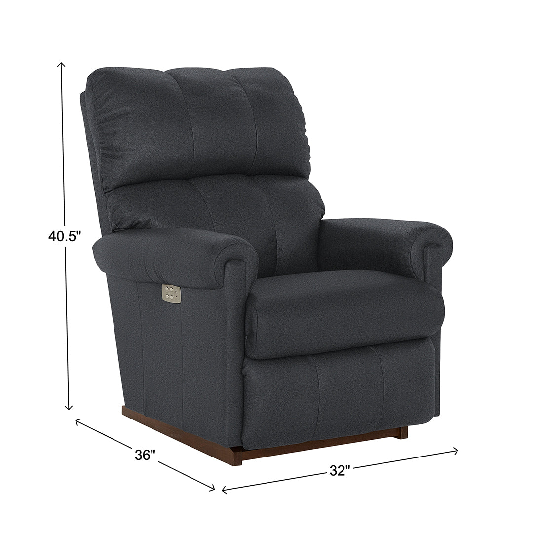 Vail Power Rocker Recliner from La-Z-Boy Incorporated in Gray with Power Recline, USB Port, Made in USA - Reclined position