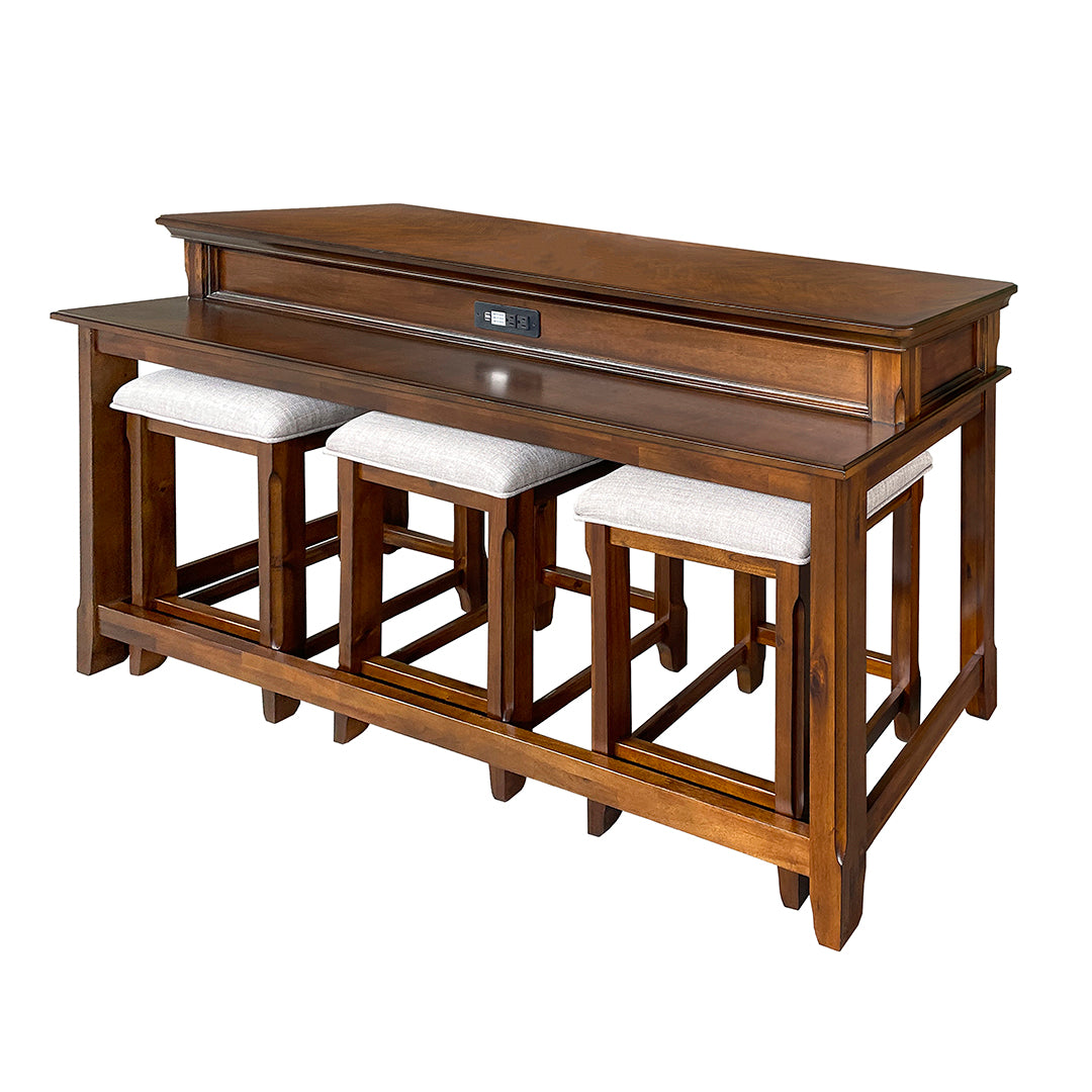 Turner sofa table set in brown with stools and USB ports, from Rustique INC