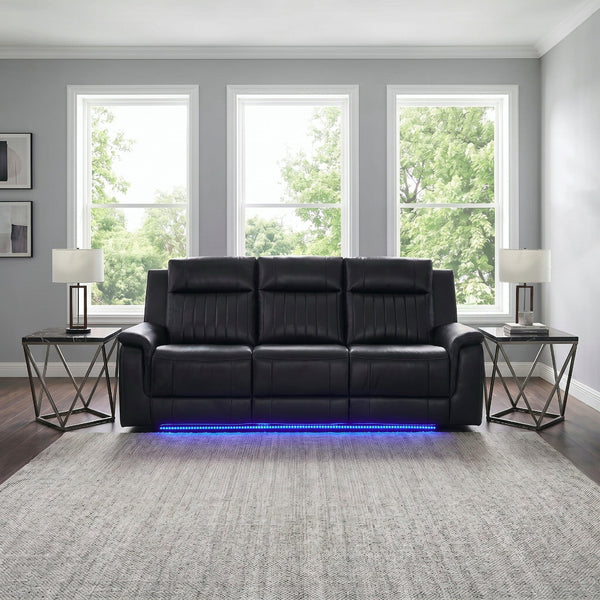 Black Faux Leather / Leather-Look Wade Power Reclining Sofa with Power Recline, USB Port from Global Furniture USA Inc. - Reclined position