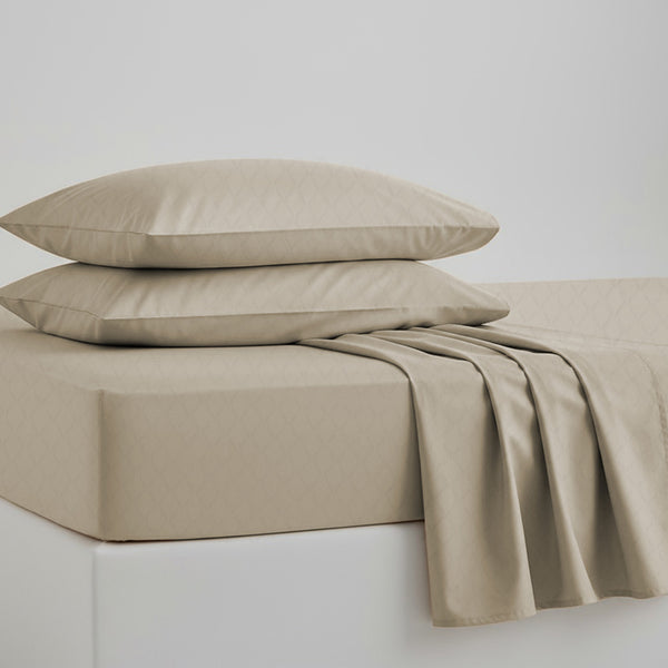 Cooling cotton sheets in beige, folded product view, from Lusome