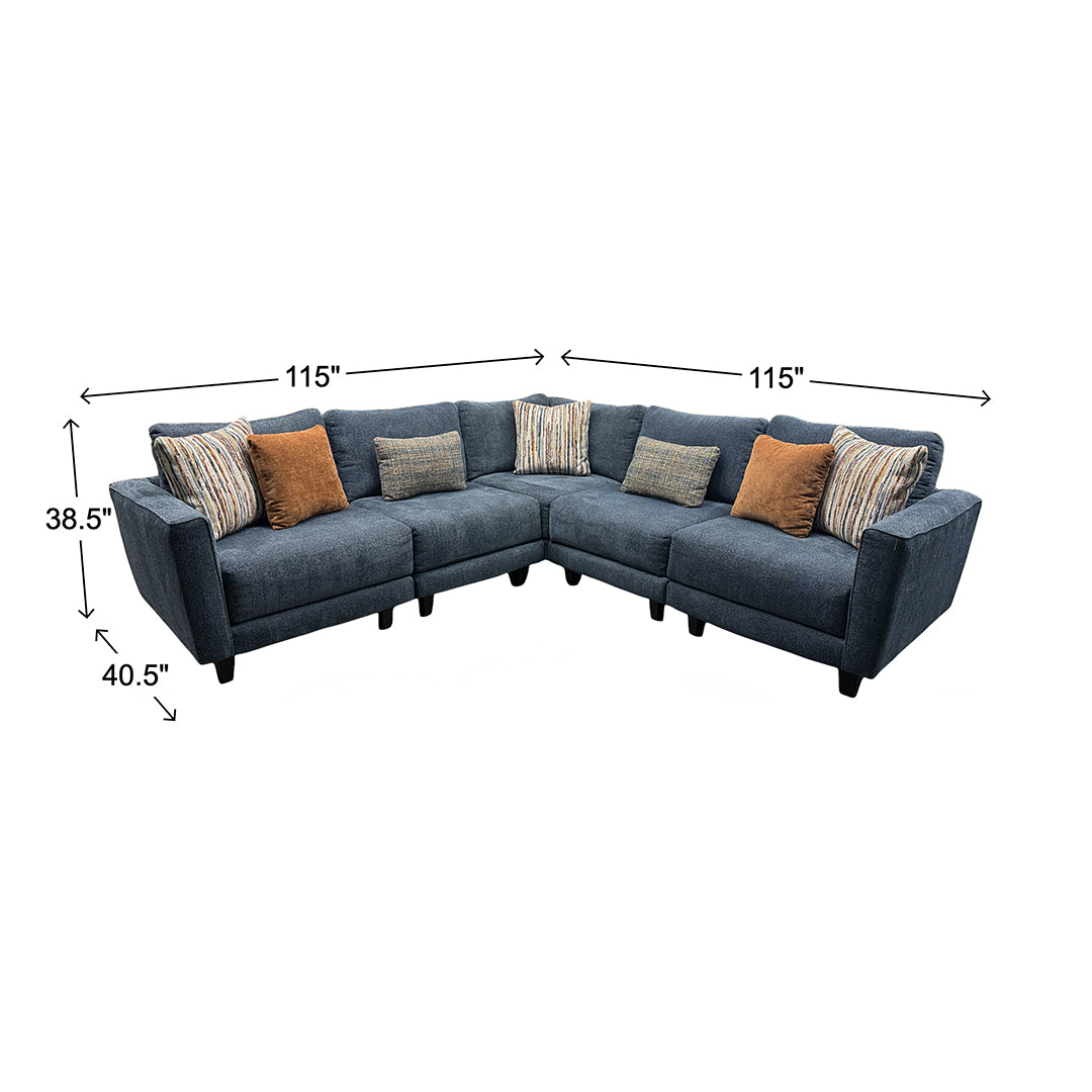 Arden Sectional from Corinthian in Blue with Accent Pillows, Made in USA - Additional view 9