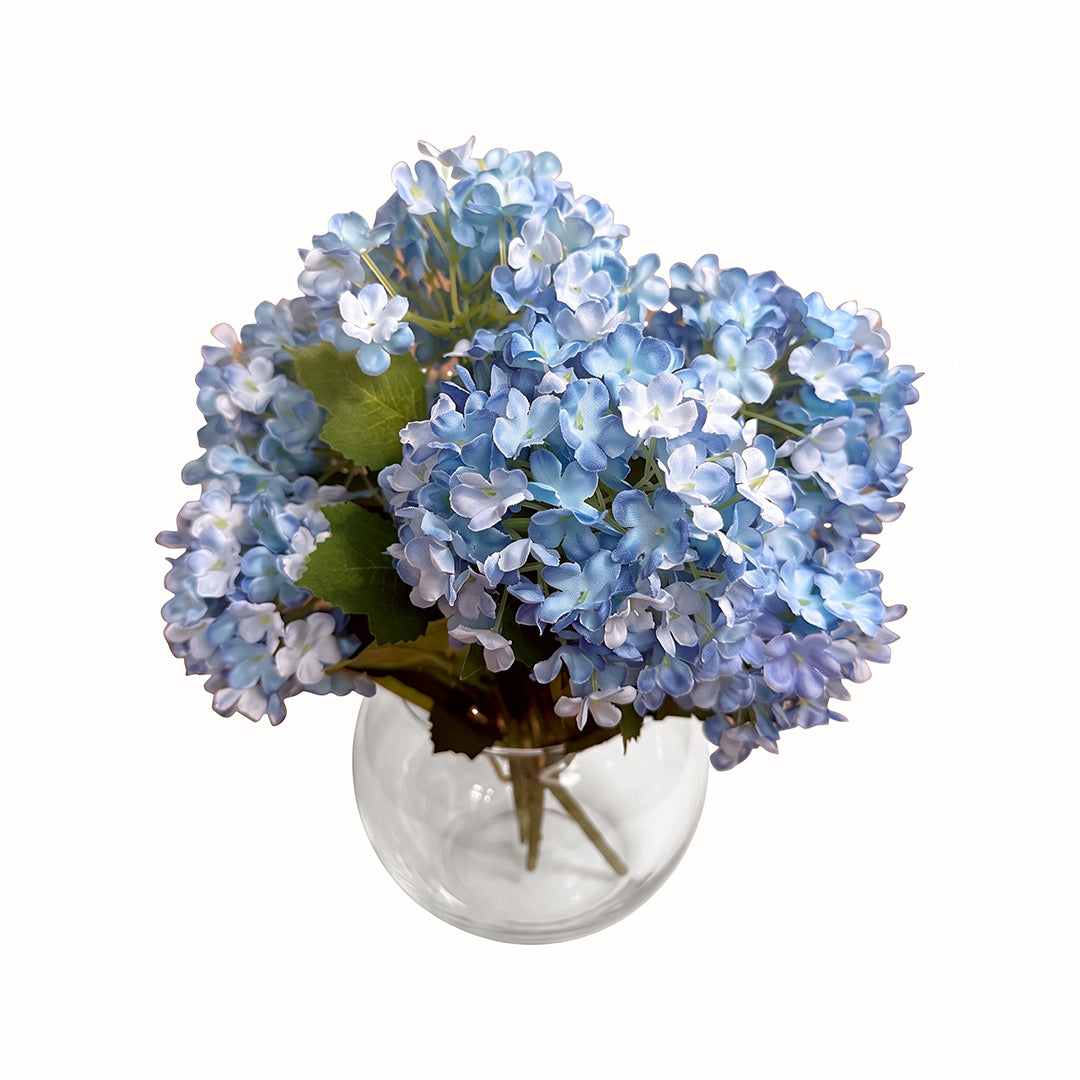 Blue Mini Hydrangeas in Vase from P D Home & Garden in Glass - Blue finish