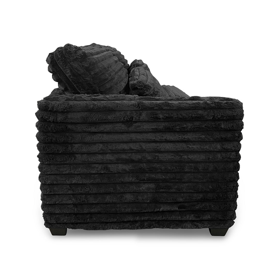 Clifton Sofa and Chair with Ottoman from Washington Brothers Furniture in Chenille with Reversible Cushions, Made in USA - Black finish