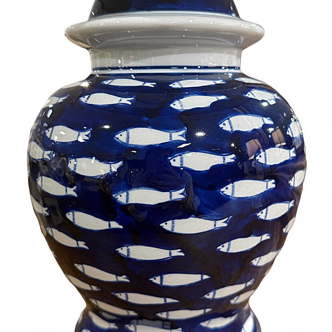 Dark Blue Fish Pattern Table Lamp from P D Home & Garden in Ceramic - Additional view 4