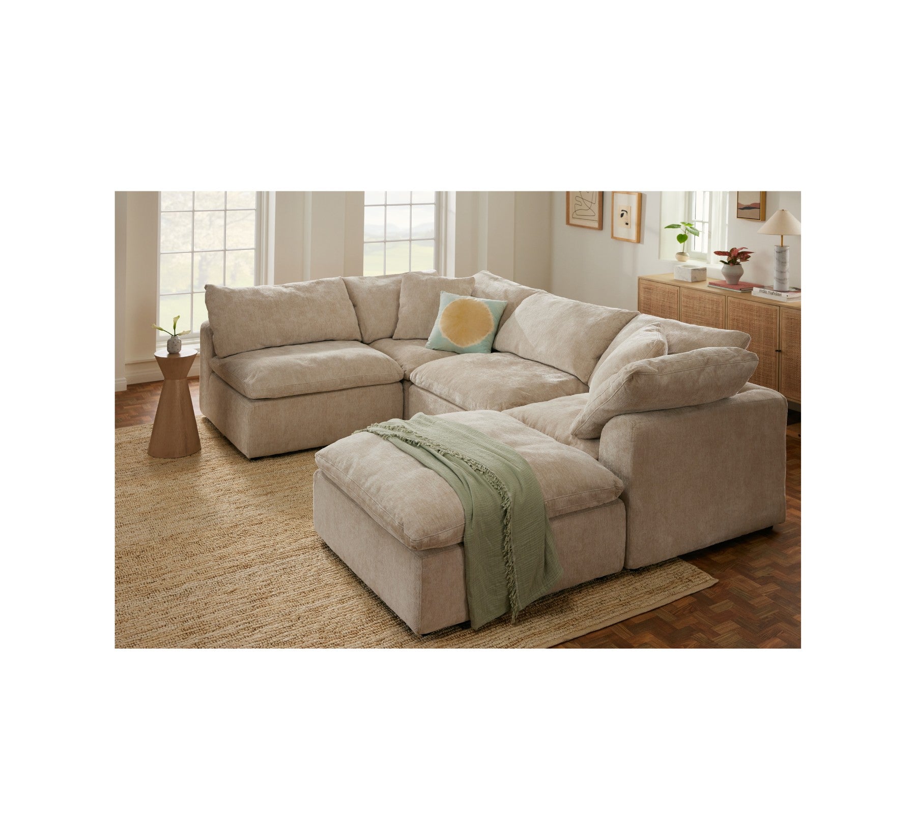 Cozy beige Joybird sectional in a living room