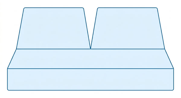 Split head mattress top-down layout showing top third split only with connected foot section