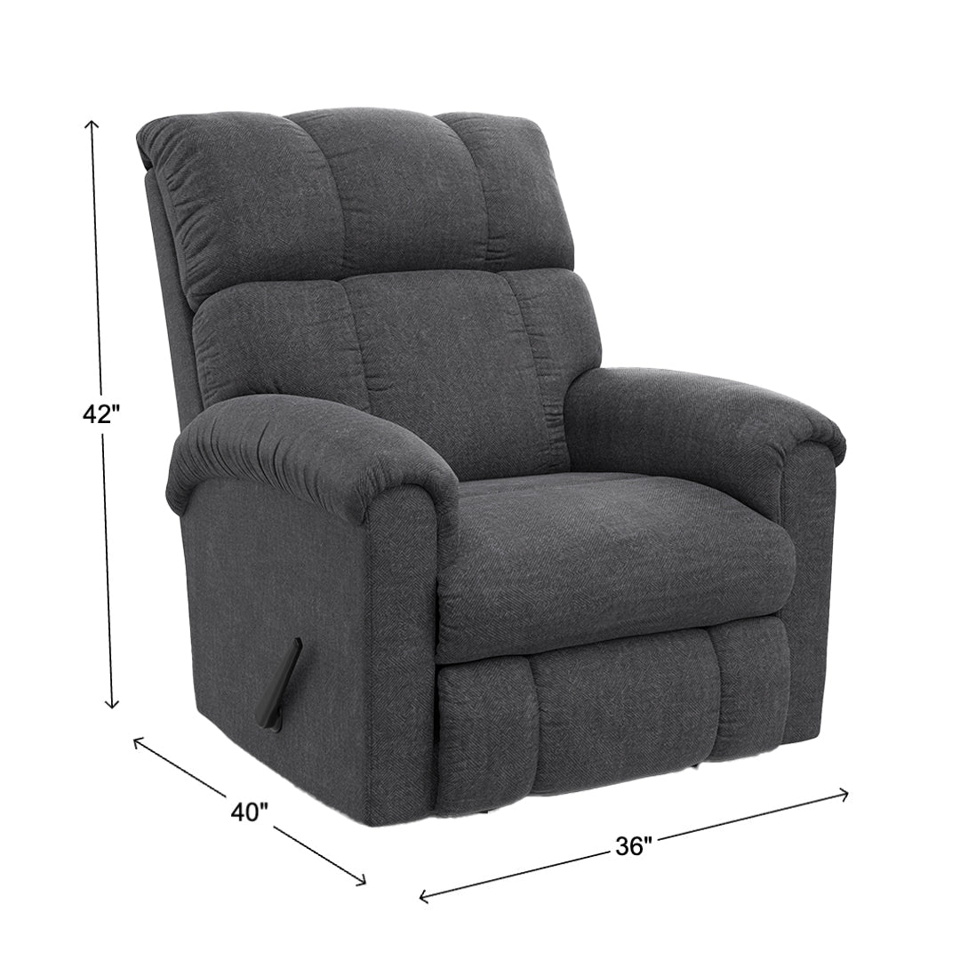 Norton rocker recliner in gray, lifestyle room setting