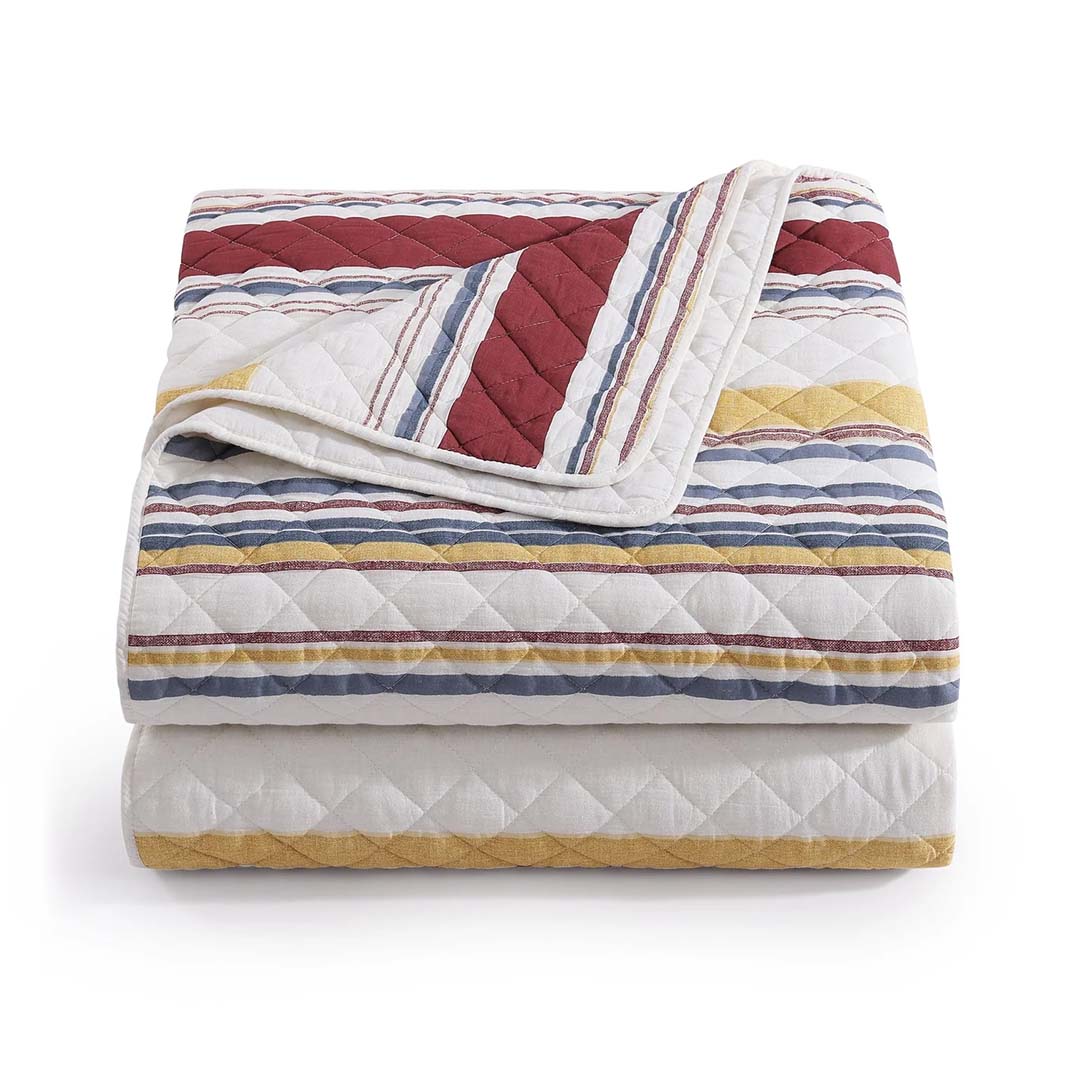 Mystic Stripe Cotton Gauze Quilt Set from Hiend Accents in Queen Red Cotton / Natural Fiber Blend - Detail view