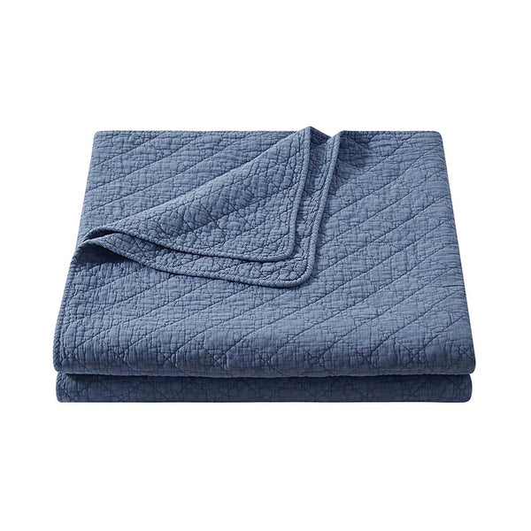Stonewashed Cotton Gauze Quilt Set from Hiend Accents in Queen Blue Cotton / Natural Fiber Blend - Alternate angle