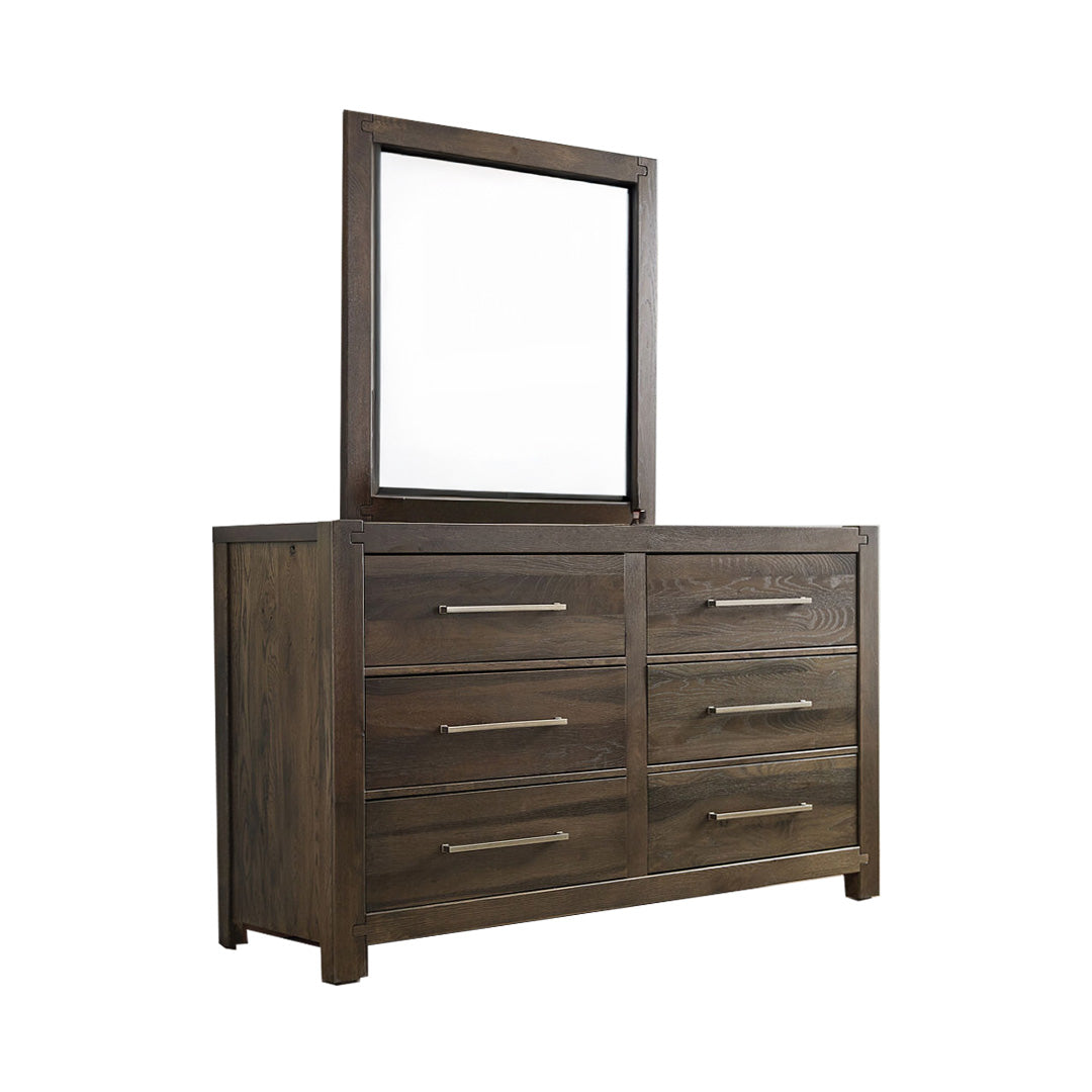 Joinery Dresser and Mirror from Vaughan-Bassett Furniture Company in Brown Solid Wood with Soft Close, Made in USA