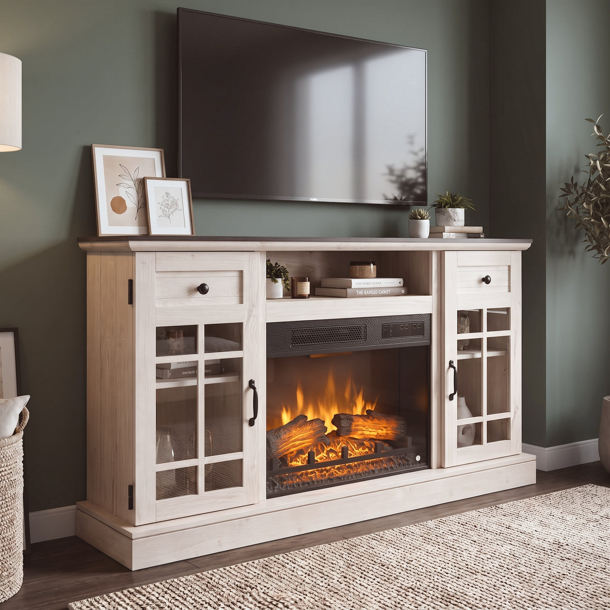 Madeline Electric Fireplace from Twin Star International in White - Alternate angle