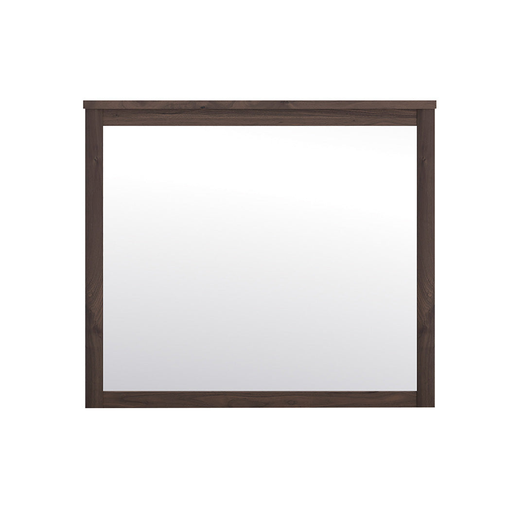 Whiteboard with dark brown wooden frame on a white background