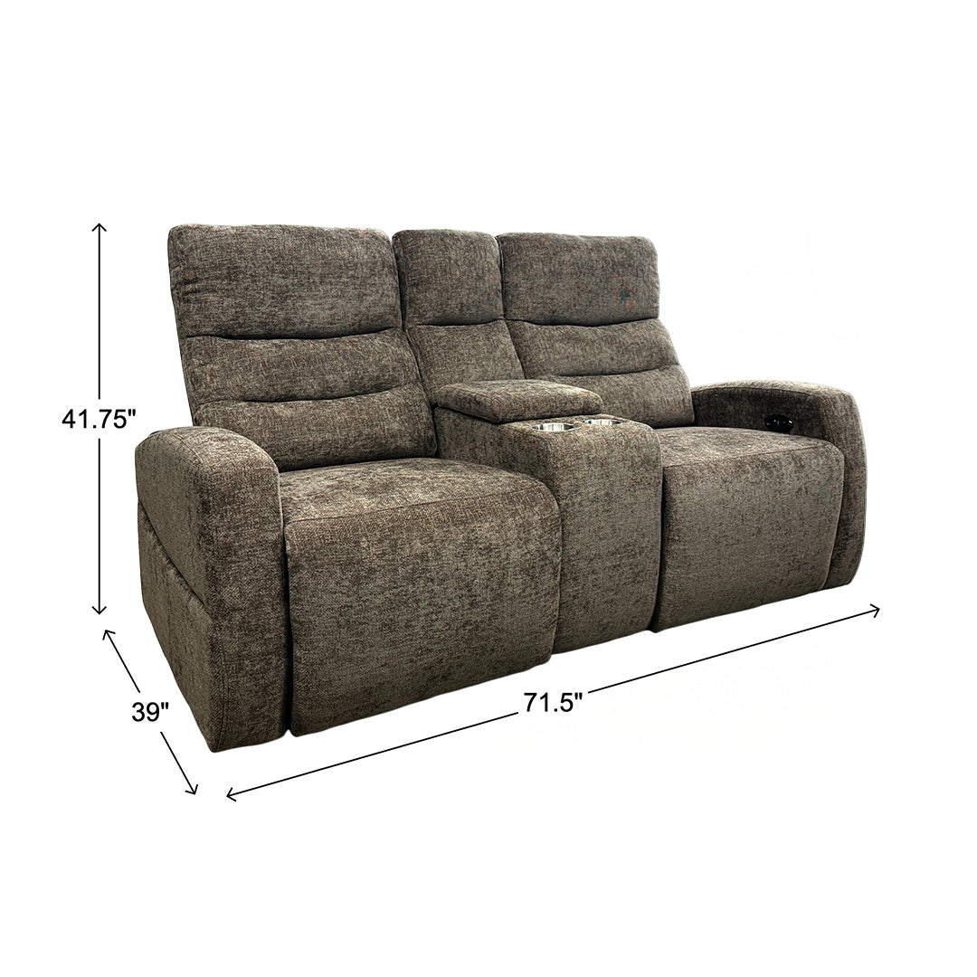Pontenza Power Reclining Glider Loveseat with Console from Washington in Polyester with Power Recline, USB Port - Brown finish
