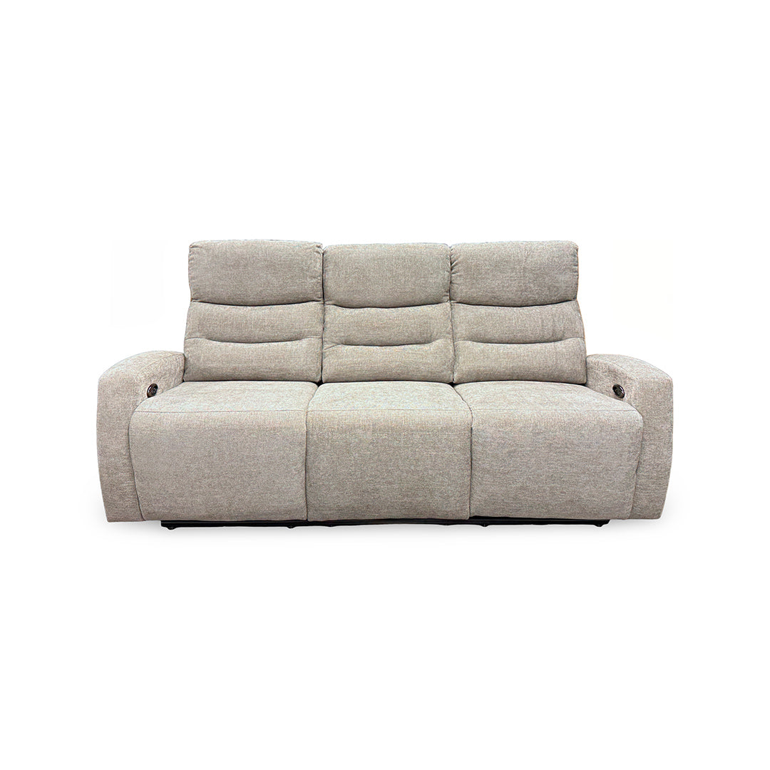 Pontenza Power Reclining Sofa from Washington in Polyester with Cup Holders, Drop Down Table - Beige finish