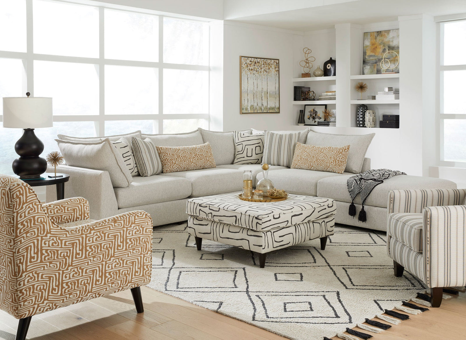 Durango Pewter Sectional sofa in a modern open-concept living room setting