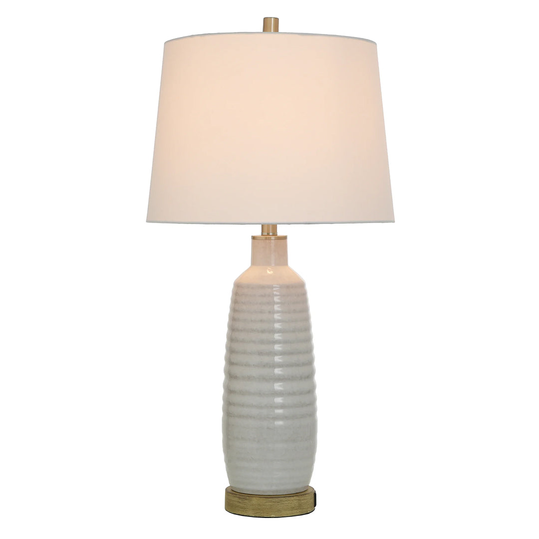 White Wash Table Lamp with USB