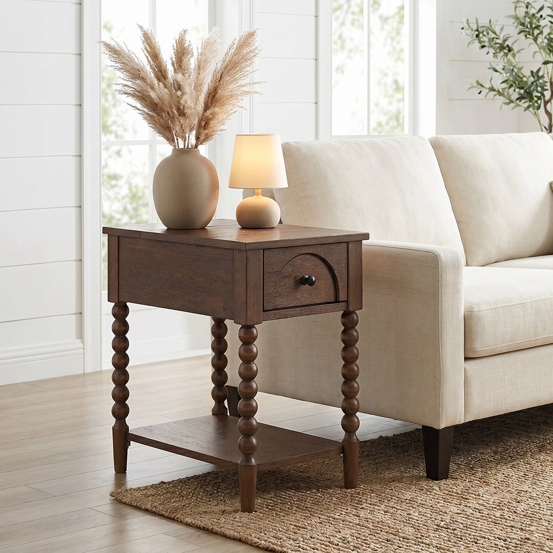 Mabel Chairside Table from Sandberg Furniture in Veneer with USB Port - Detail view