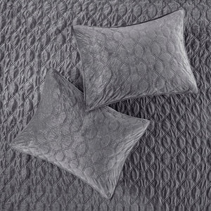 Harper Faux Velvet Reversible Coverlet Set - Grey