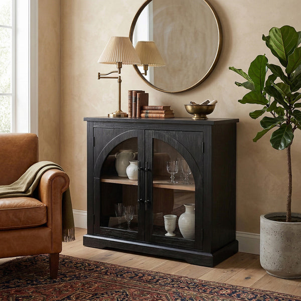 Elena Two Door Cabinet from Sunny Designs, Inc. in Black Solid Wood - Lifestyle view