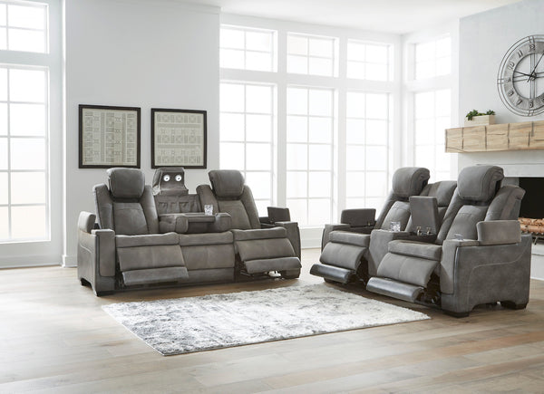 Power reclining sofa for media room comfort