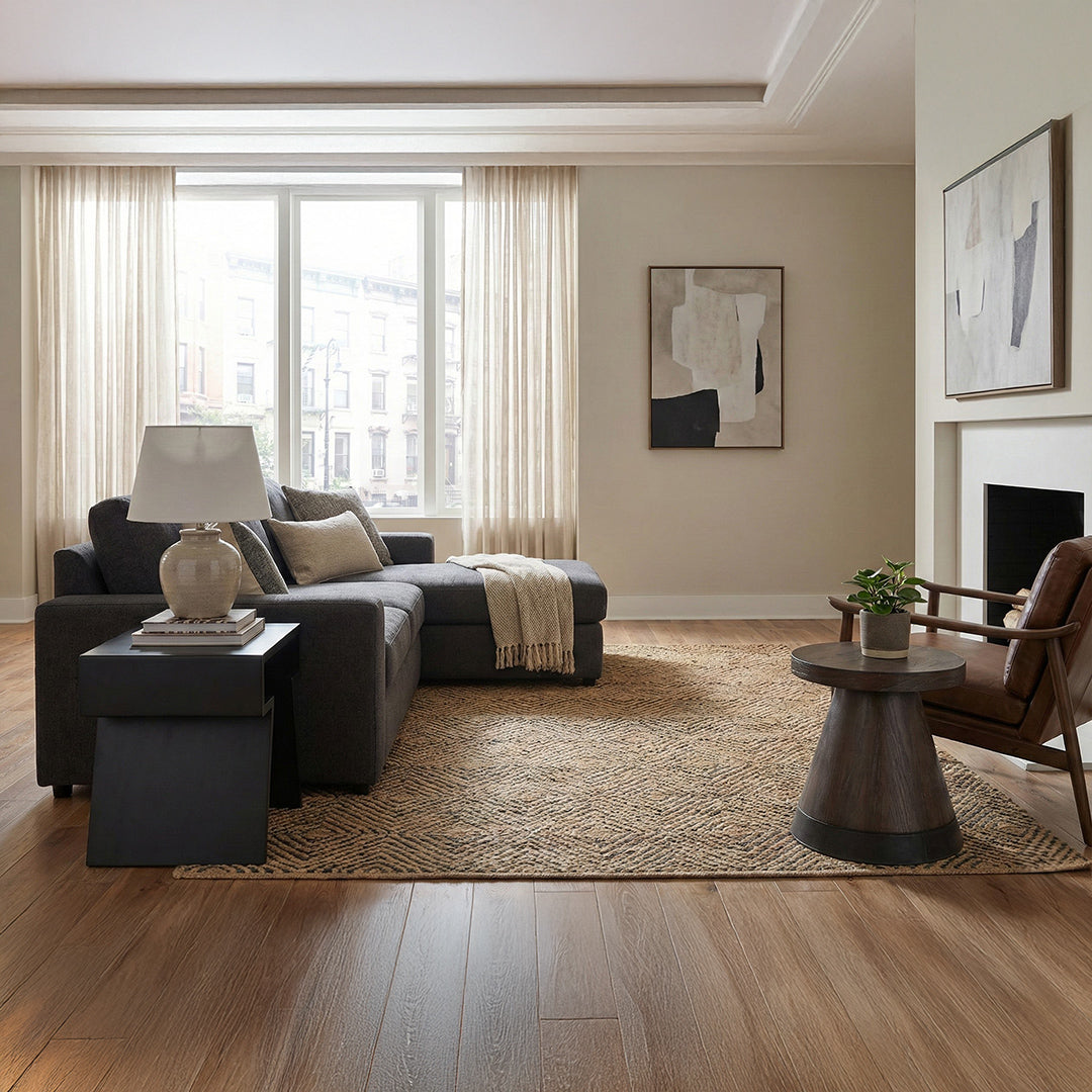 Malibu Nesting End Tables from Furniture Fair in Brown Veneer - Lifestyle view