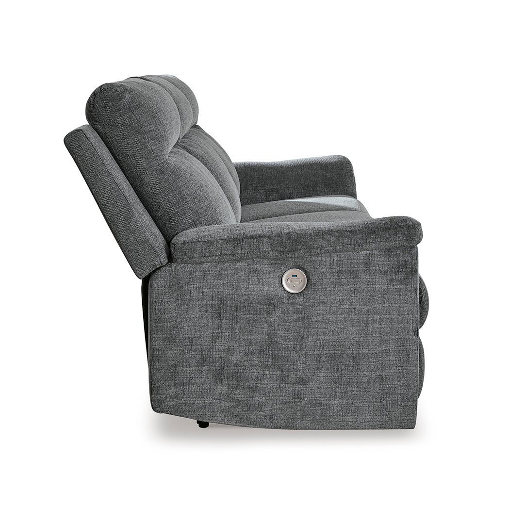 Barnsana Power Reclining Sofa and Recliner from Signature Design by Ashley in Gray with Power Recline, USB Port - Side view