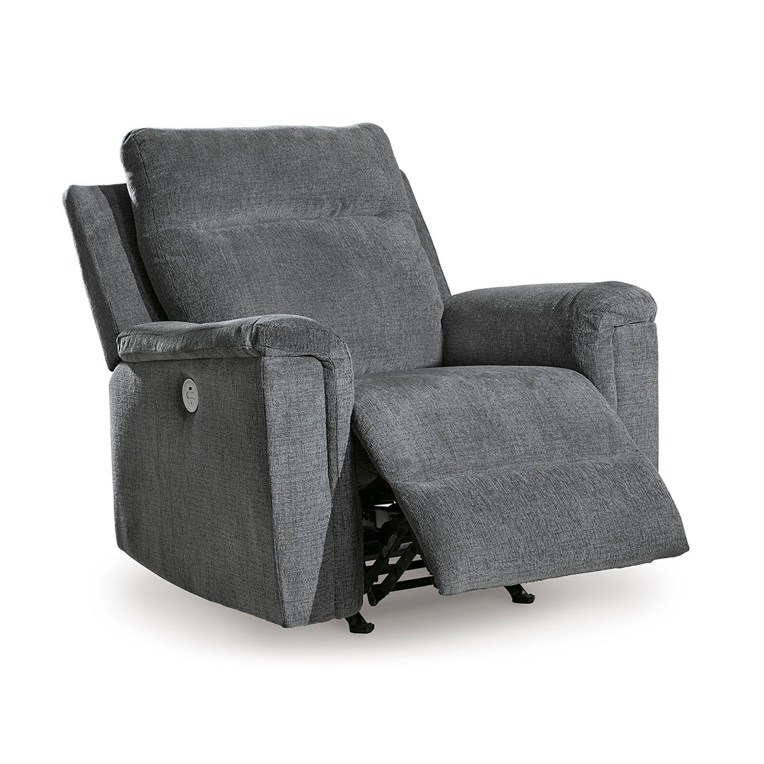 Barnsana Power Reclining Sofa and Recliner from Signature Design by Ashley in Gray with Power Recline, USB Port - Angle view