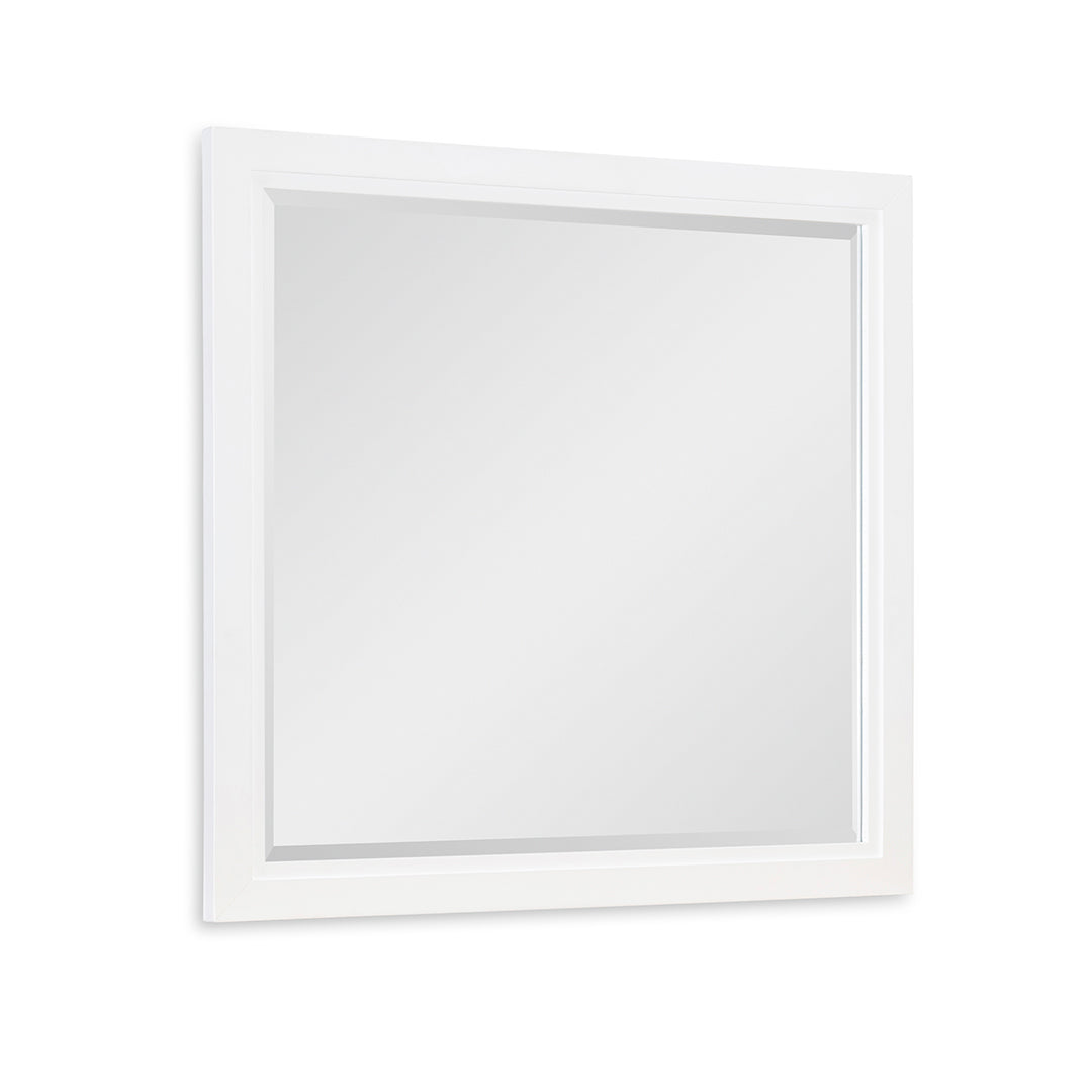 White framed dresser mirror on a white background