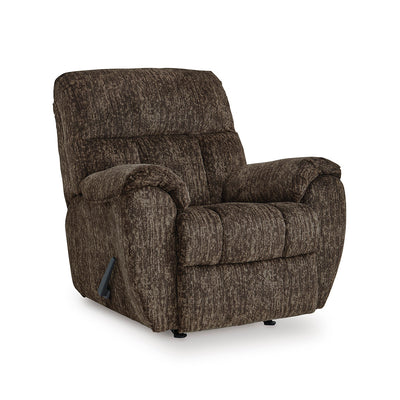 Stayfish rocker recliner in brown, angled view, from Signature Design by Ashley