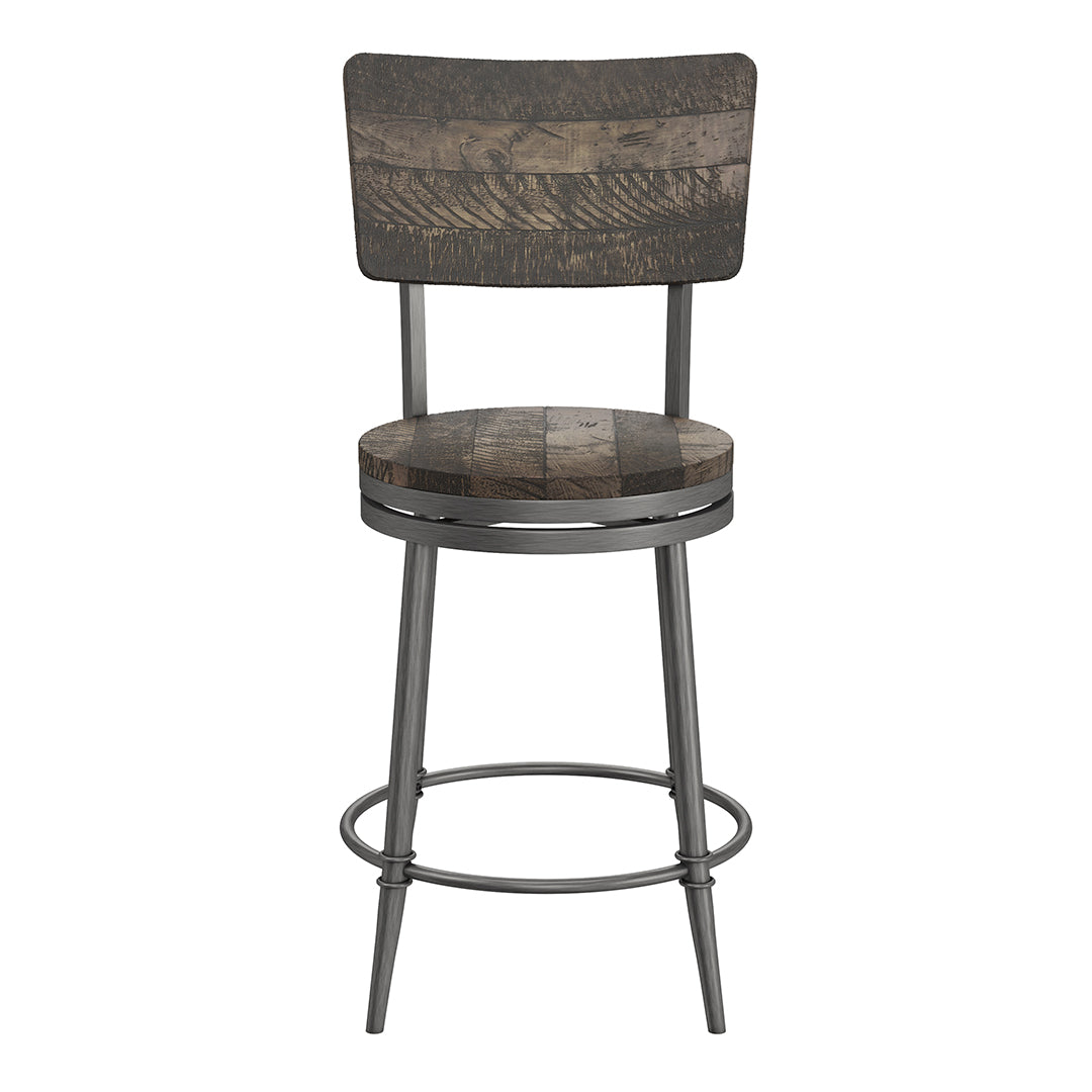 Wooden bar stool with metal legs on a white background