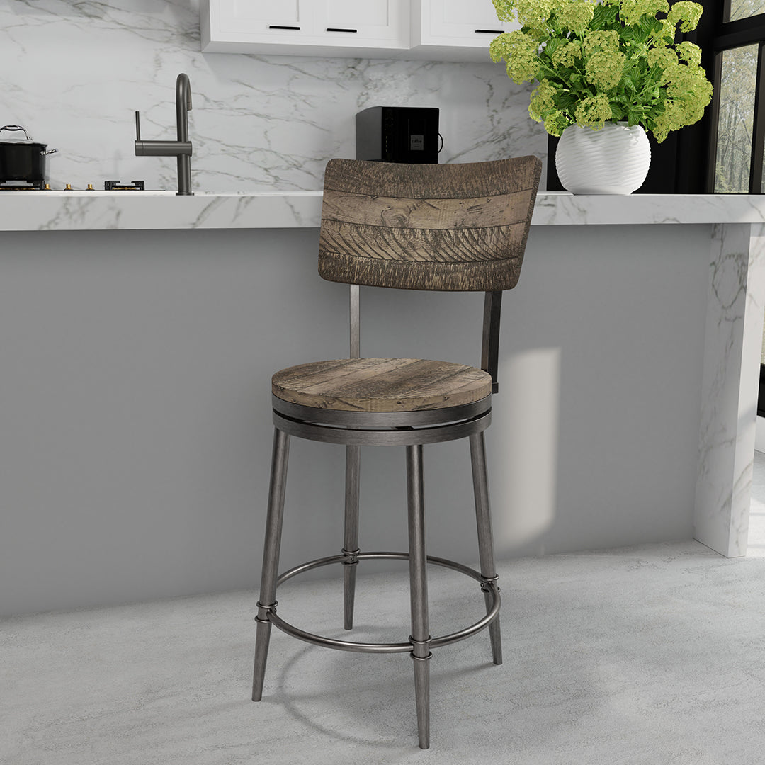 Wooden bar stool with metal legs in a kitchen setting