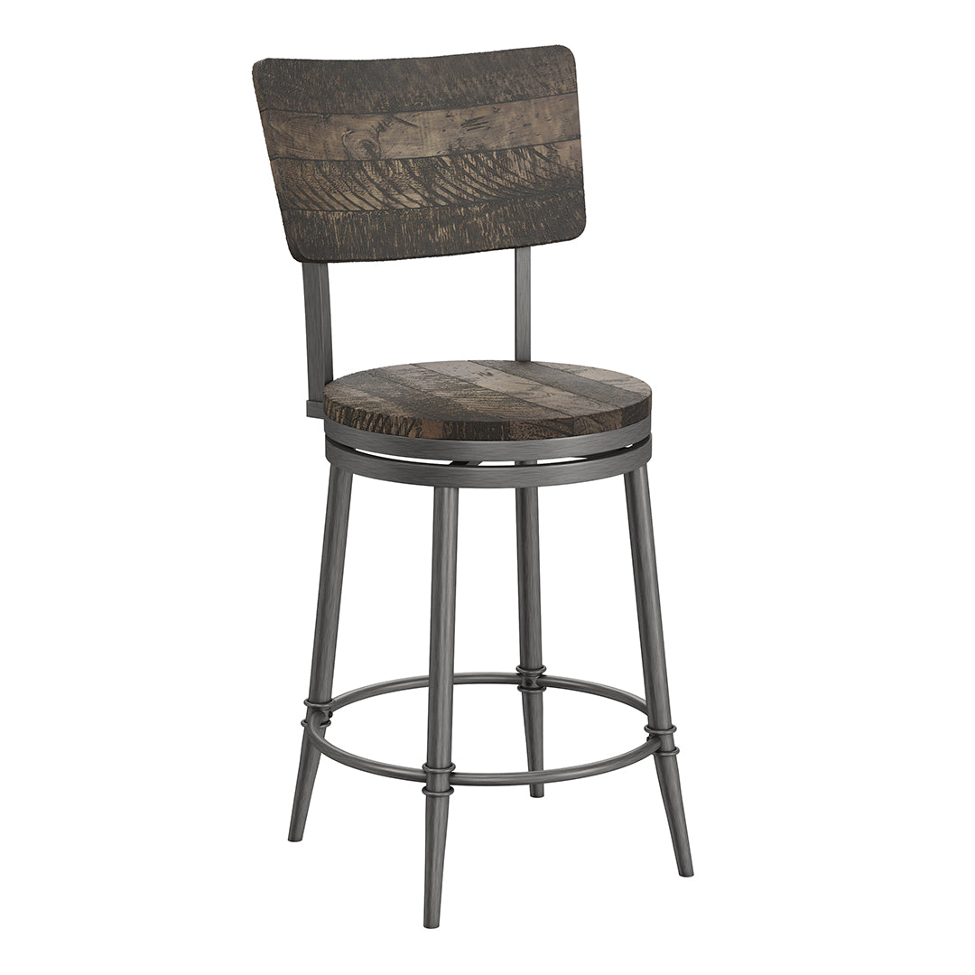 Wooden bar stool with metal legs on a white background