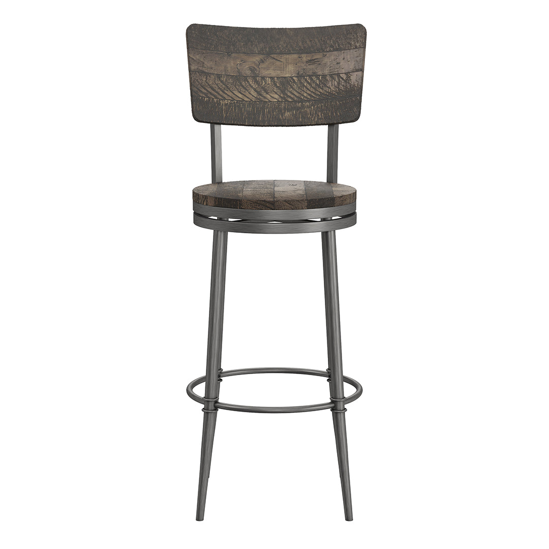 Wooden bar stool with metal legs on a white background
