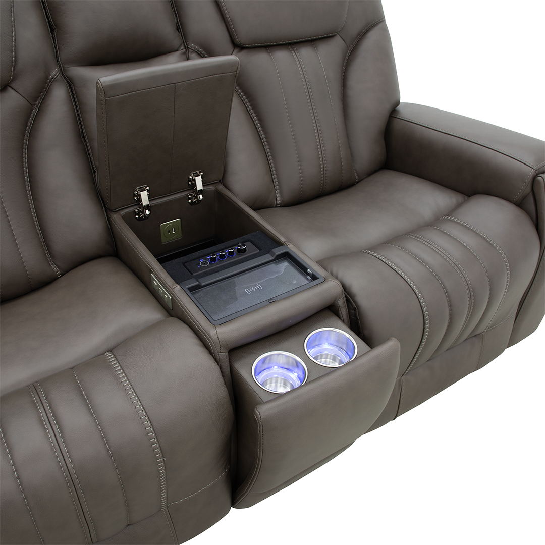 Clark Zero-G Home Theater Leather Loveseat with Console