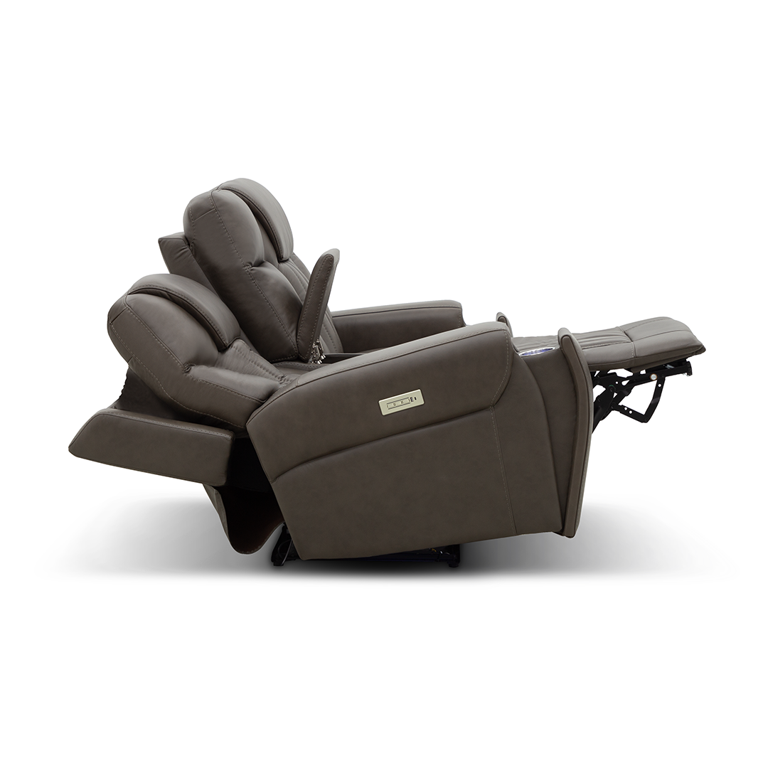 Clark Zero-G Home Theater Leather Loveseat with Console