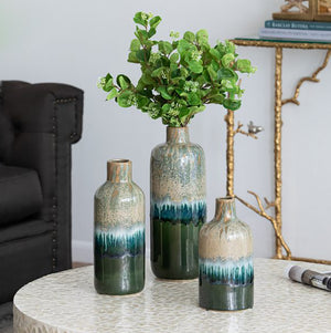Blue and Green Ceramic Vases (Set of 3)