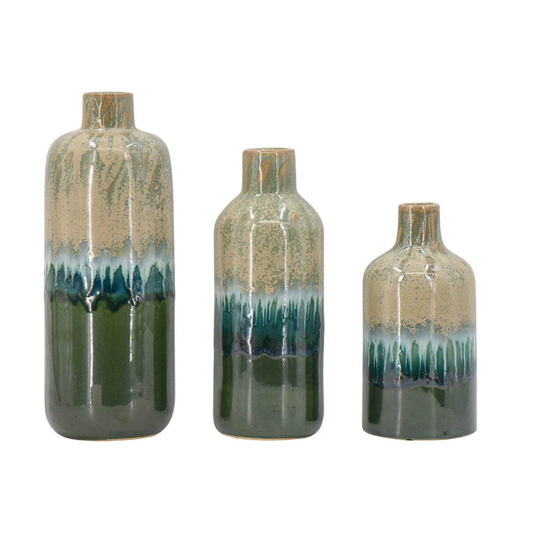 Blue and Green Ceramic Vases (Set of 3)