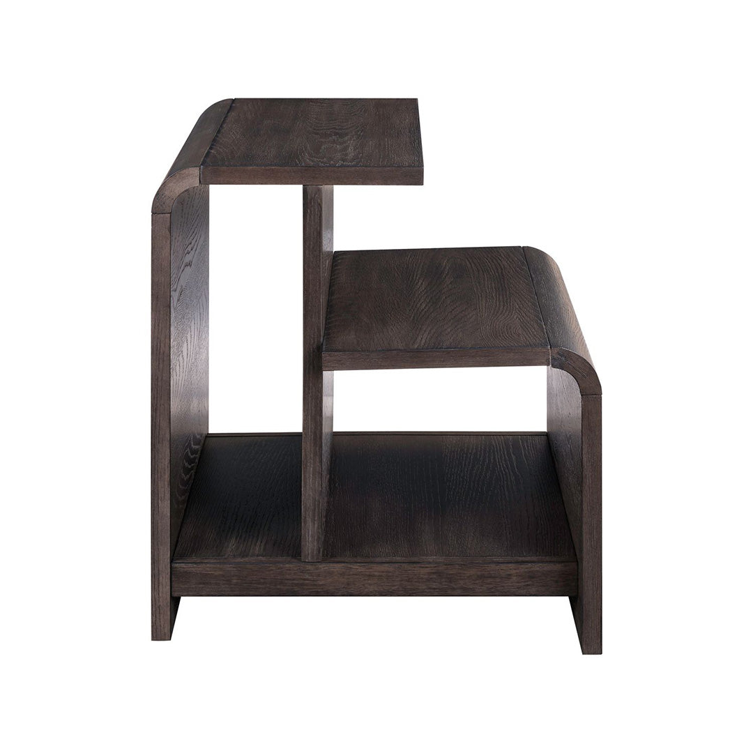 Perspectives end table in brown, side profile view