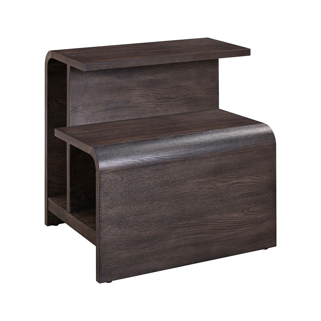 Perspectives end table in brown, detail view of storage compartment