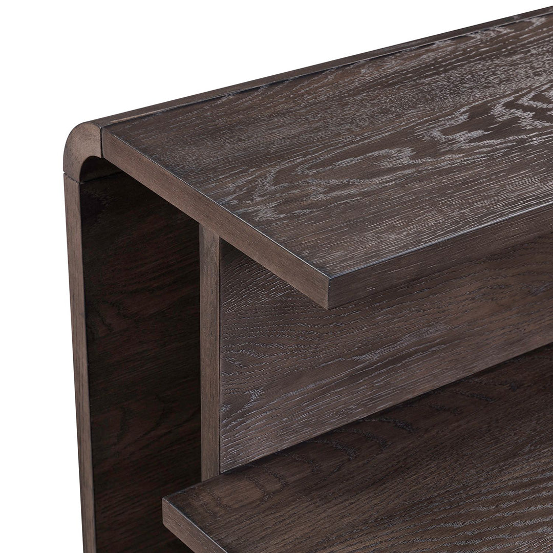 Perspectives end table in brown, three-quarter angle view